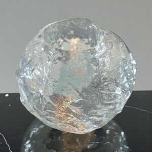 Large Kosta Boda Snowball Crystal Glass Votive Candle Holder 4” Diameter Sweden
